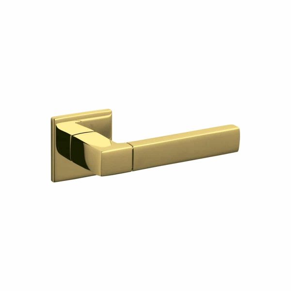two tone brass lever handle on square rose