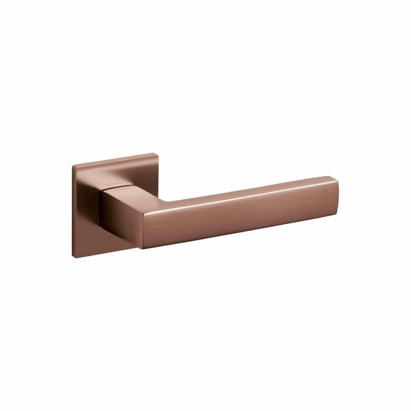 satin brown lever handle on square rose