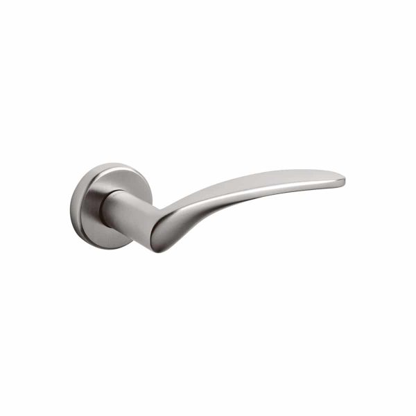 brushed stainless steel lever handles on round rose handles inc