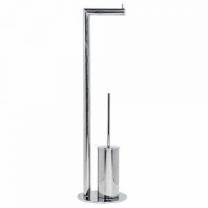 Polished stainless steel round freestanding toilet roll and brush Handles Inc