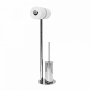 Polished stainless steel round double toilet roll and brush stand Handles Inc