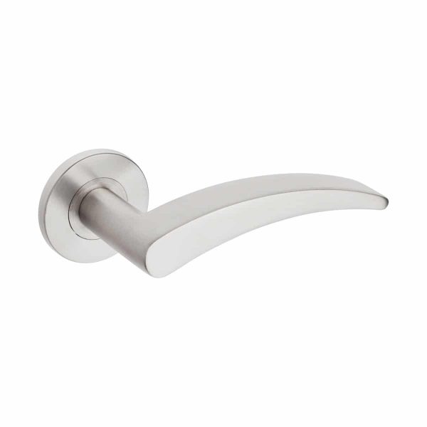 brushed stainless steel lever handle on round rose handles inc