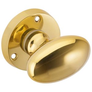 polished brass oval knob on round rose handles inc