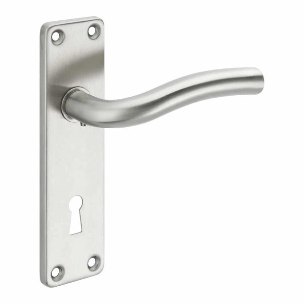 brushed stainless steel lever handles on backplate handles inc