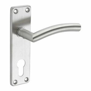 brushed stainless steel lever handle on backplate handles inc
