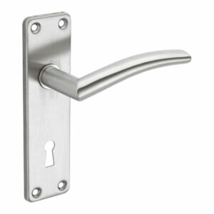 brushed stainless steel lever handles on backplate handles inc
