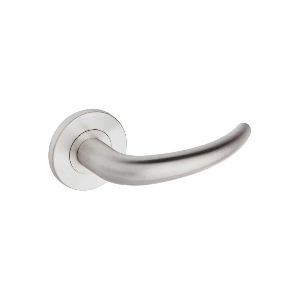brushed stainless steel lever handle on round rose handles inc