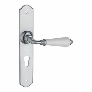 satin chrome lever handle on backplate handles inc